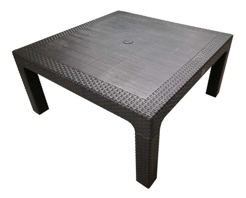 Mesa Ratona Cuadrada Plastico Simil Ratan 90x90cm Negro