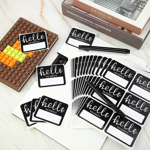 Hello Name Tags With Black Marker Pen, Hello My Name Is Stic