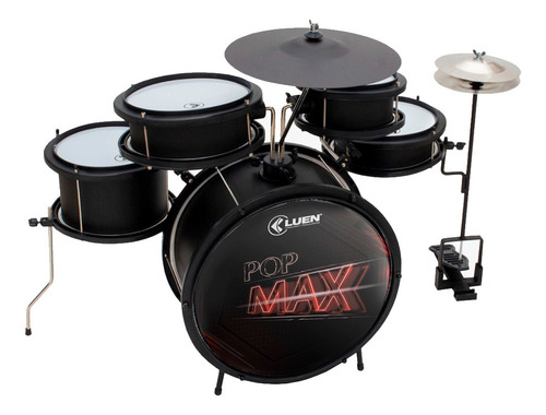 Bateria Infantil Luen Pop Preto Maxx Com Banco + Baquetas