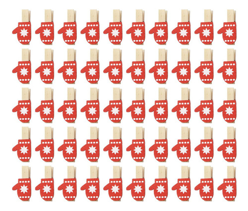 50 Uds. Clips De Madera Navideños Clips Navideños Guantes