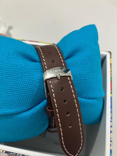 Reloj Timex Pan Am Hombre Piel Plata Hebilla Simple Marrón Plateado Azul