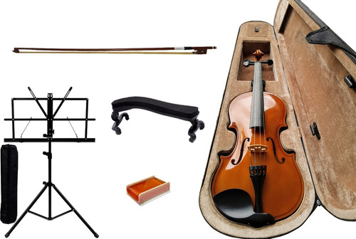 Kit Violino 3/4 Ou 4/4 Arco+ Breu+ Case+ Espaleira+ Estante