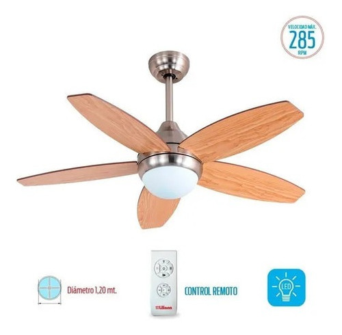 Ventilador De Techo Liliana Vthm315r 1,2mt 3 Vel 80w Luz Led