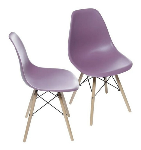 Cadeira de jantar BoxBit DKR Eames base madera, estrutura de cor  roxo, 2 unidades