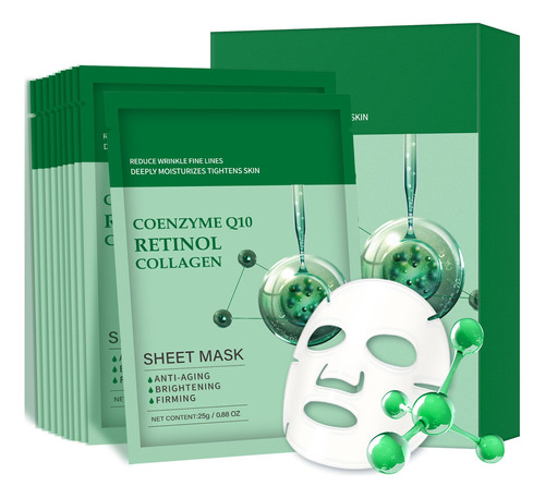 Anti Aging Face Sheet Masks, Coenzyme Q10 Retinol Collagen .