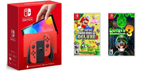 Nintendo Switch Oled Red + Juegos Mario Deluxe Luigi Mansion