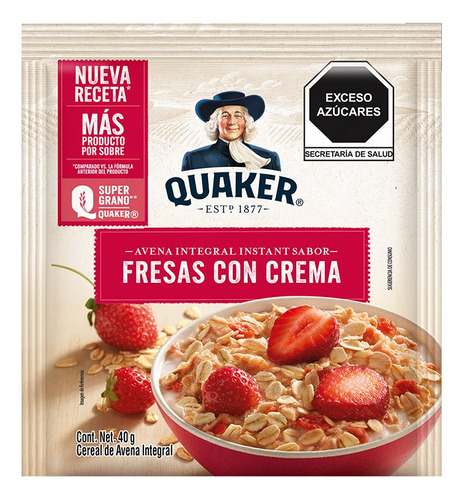 5 Pzs Quaker Avena Instantánea Fresas Con Crema 40gr