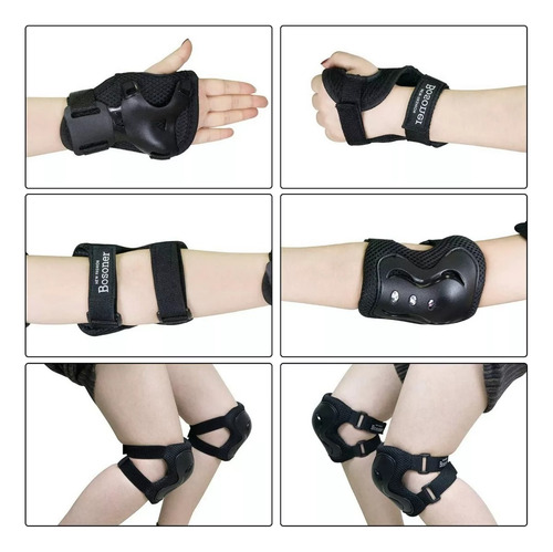 7pzas Kit De Proteccion Rodilla Codo Mano Patinaje Para Niño Color Negro Talla S