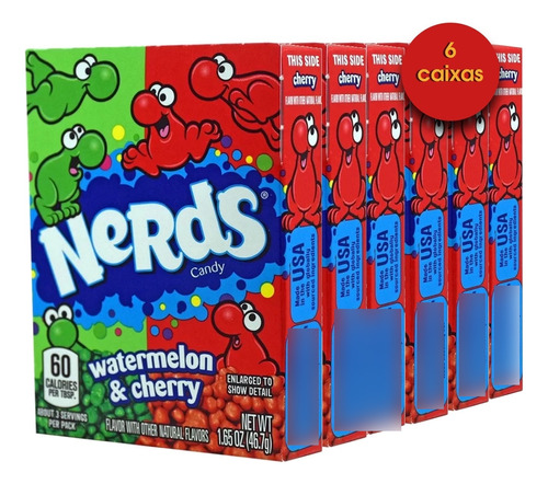 Kit 6 Caixas Bala U.s.a Nerds Watermellon Cherry 46,7g Kit