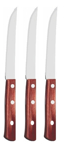 Set De 3 Cuchillos Para Asado Carne Con Mango De Madera