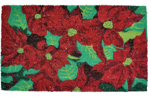 Importa Decoración Poinsettia Vinyl Backed Coir Doormat, 30 