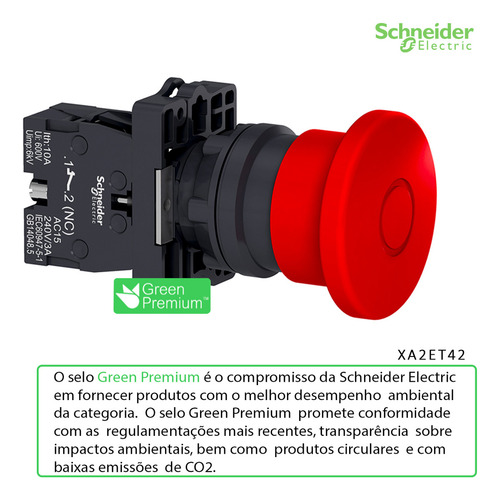 Botão Plastico Soco Emergência D40mm 1nf 22mm Vm Schneider