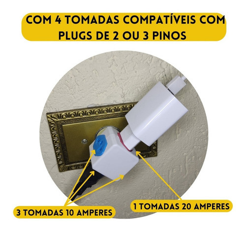15 Adaptadores Pino Cubo Coloridos Benjamin 4 Saídas 10a 20a Voltagem Bivolt 220v/110v