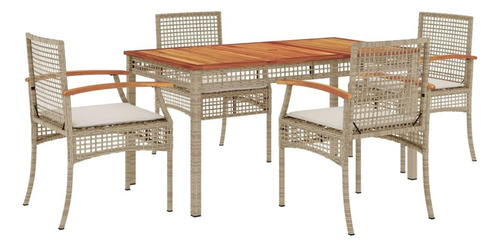 Yithopi 5 Piece Patio Dining Set With Cushions Beige Poly