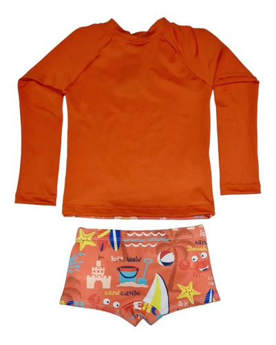 Imagem 3 de 9 de Blusa Proteção Solar Uv Com Sunga Biquini Moda Praia Menino