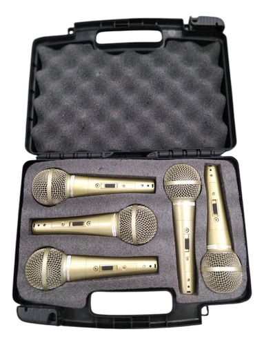 Kit Com 5 Microfones Com Fio Waldman Bra 5800 C/case E Cabos