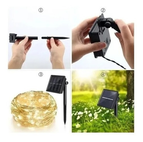 Imagen 7 de 11 de Pack X2 Luz Guirnalda Hada Solar 100 Led Luz Cálida Oferta