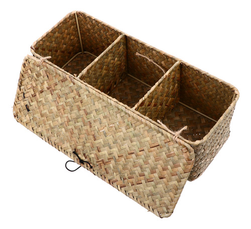 Cesta De Almacenamiento Rectangular De Ratán Tejida Con Tapa