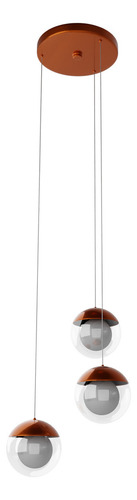 Pendente Lustre Triplo Jabuticaba Globo Vidro Especial G9 Estrutura Cobre Brilhoso Globo Transparente 127/220V