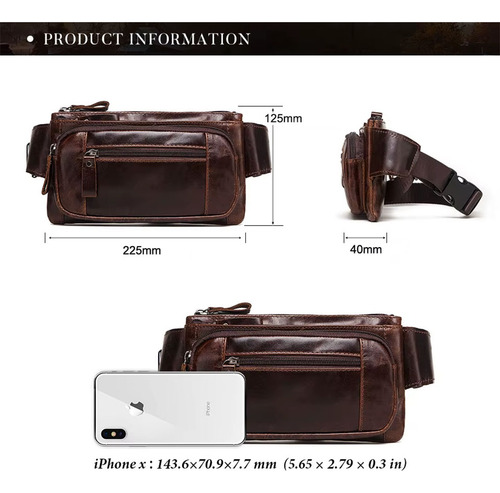 Riñonera Cuero Genuino Para Hombre, Bolsa De Pecho De Viaje