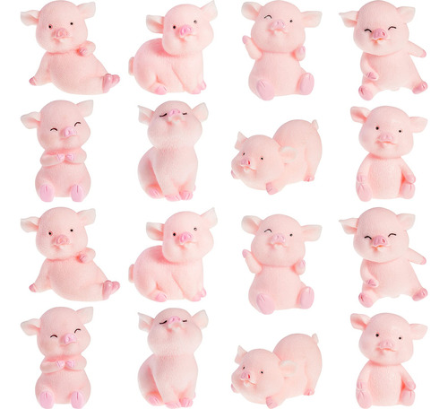 16 Figuras De Juguete De Cerdito Rosa En Miniatura Para Deco