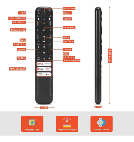 Control Remoto Por Voz Compatible Con Tcl Rc902v Fmr1 Android Tv 65x925 50p725g 55c728 X925 75h720 40s330 32s330 43s434 50s434 55s434 65s434 70s430 75s434 43s446 21001 000025 85x925