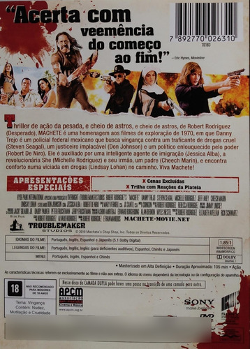 Machete Dvd Robert Rodriguez Danny Trejo Seagal Alba De Niro (Usado)