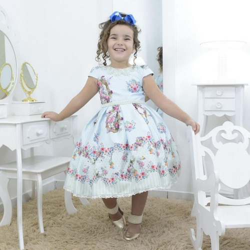 Vestido De Menina Jardim Encantado, Pássaros E Bordados