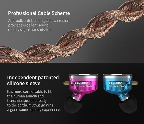Imagen 3 de 4 de Auriculares In Ear Kz Zsn Pro Sin Micrófono Monitoreo 2 Vias