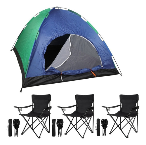 Carpa Camping Para 6 Personas + 3 Sillas Plegables Posavasos