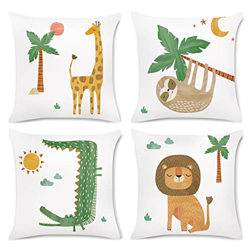 Fundas De Almohada De Animales De Jungla De 18x18 Juego...