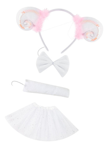 Conjunto De Disfraz De Cordero Animal Accesorios Blanco Rosa