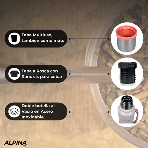 Termo Acero Inoxidable Alpina Classic con Pico Cebador 1 Litro Rosa