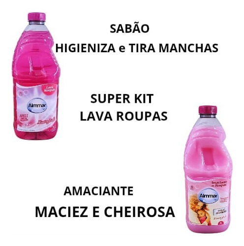 Roupa Limpa E Cheirosa 2l Sabão 2l Amaciante Maciez Pink