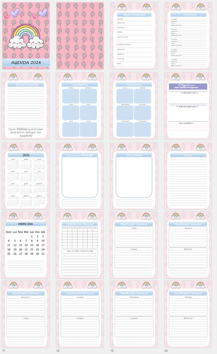 Kit Imprimible +24 Agendas Arco Iris Editables + Pdf A5,a4,