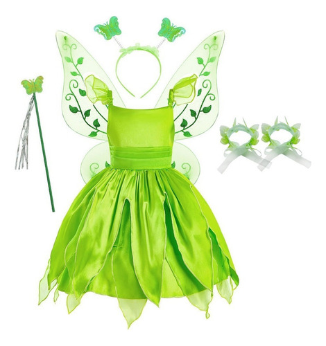 Disfraz De Princesa Elfa Tiana Tinker Bell Para Niña Vestido Fiesta Cumpleaños Halloween Navidad Carnaval