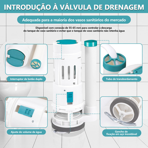 Kit Mecanismo Caixa Duplo Acionamento Acessórios para tanque de toalete O botão de descarga é 7cm