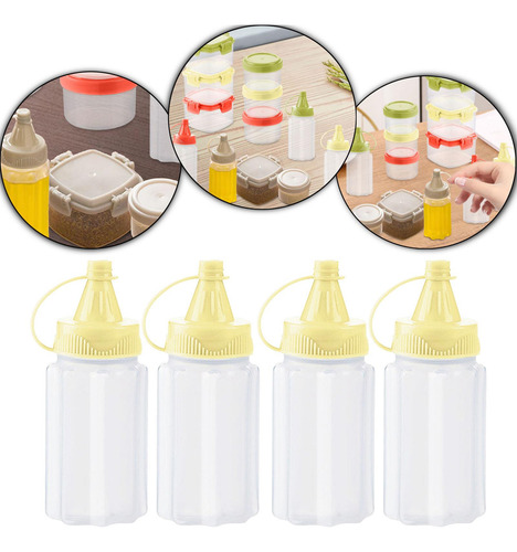 4 Botellas Pequeñas Exprimibles, Tarros De Botella Amarilla