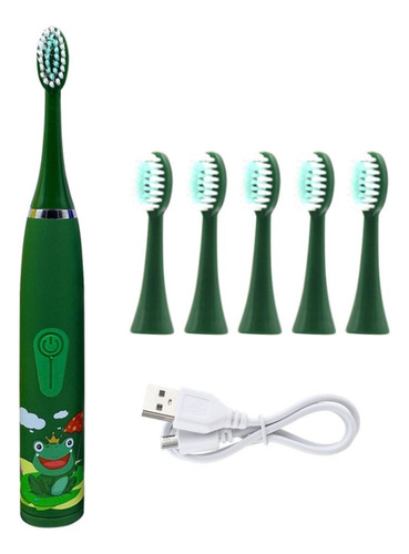 Cepillo Dental Infantil Eléctrico Verde - 5 Repuestos
