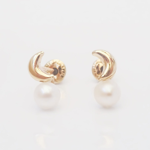 Amor Eterno - Broqueles Finos Perla Tu Y Yo / Aretes Oro 10k