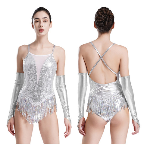 Traje Tipo Leotardo Para Mujer De Baile Latino Con Aleta Met