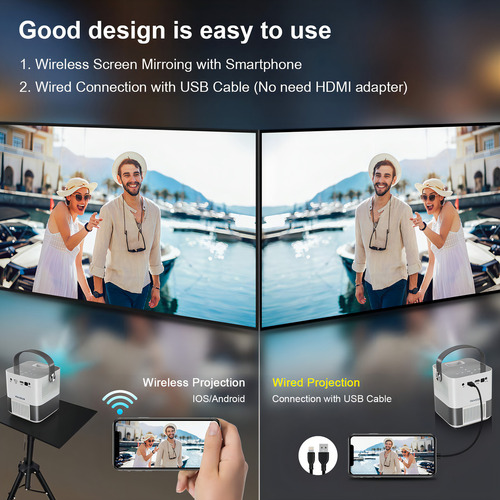 Projetor Wi-Fi Fangor, tela compatível de 200 polegadas