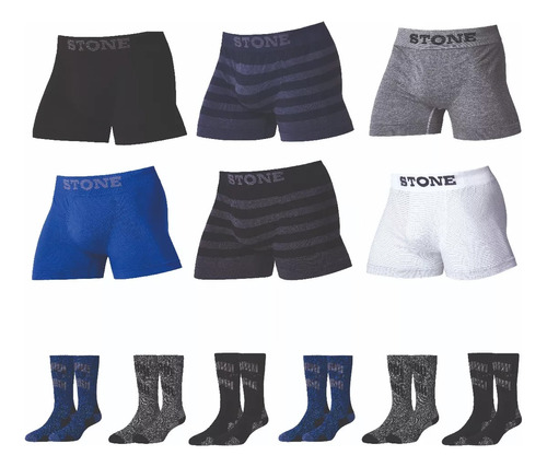 Boxer X12 Stone Surtido + 12 Pares De Medias Termicas Stone