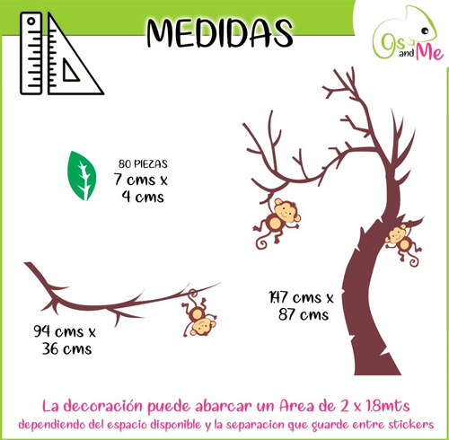 Imagen 2 de 4 de Vinilos Decorativo Infantil Arbol Hojas Monito Decoracion