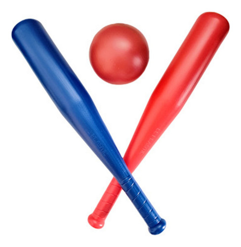 Kit 2 Tacos Basebol + Bola De Plástico Brinquedo P/ Crianças Cor Azul/vermelho