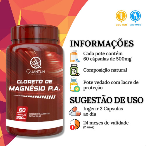 3 Potes Cloreto De Magnésio P.a. Puro Kit 180 Cáps - Quantum