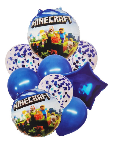 Kit Bouquet Globo Minecraft Feliz Cumpleaños City