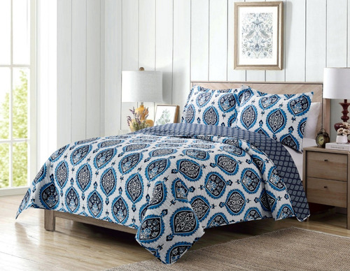 Imagen 6 de 6 de Cubrecama Quilt Cover Reversible +fundas Queen Oakville D4