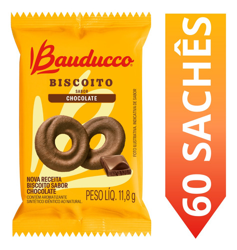 Biscoito Amanteigado Chocolate Bauducco 60 Sachês