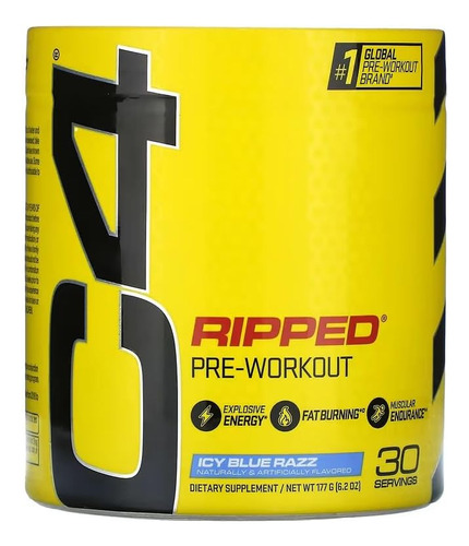 Suplemento en polvo Cellucor  Pre Workout Powder C4 Ripped carnosyn beta-alanina sabor icy blue razz en pote de 180g